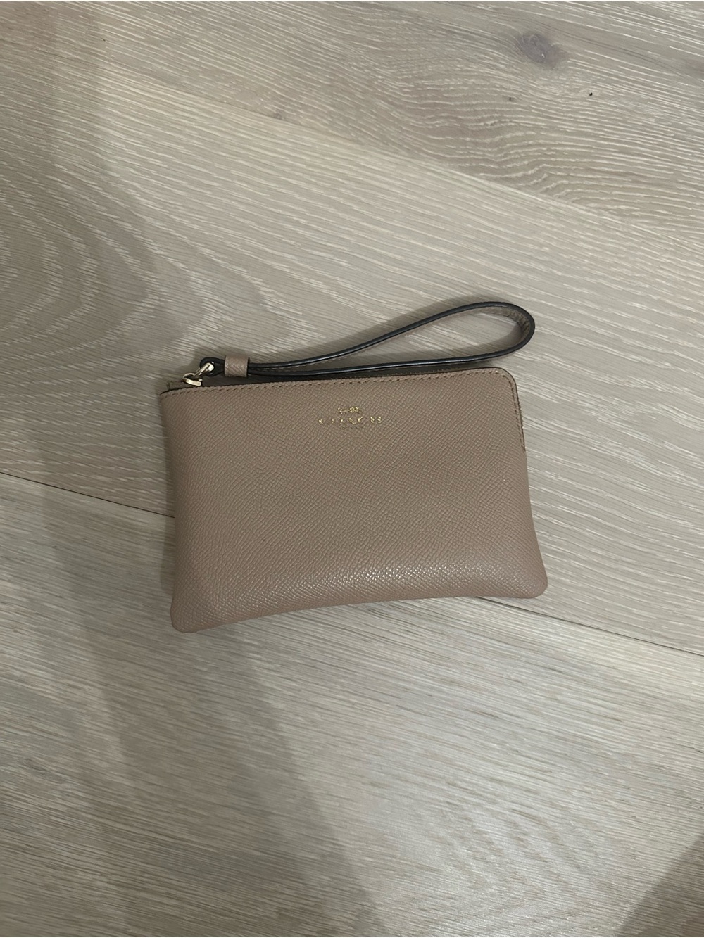 Coach Taupe Pebbled Leather Wristlet with Gold Logo